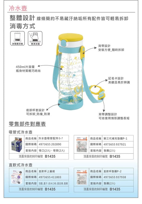 Richell利其爾 第4代系列 兩用冷水壺組 （吸管&直飲上蓋）